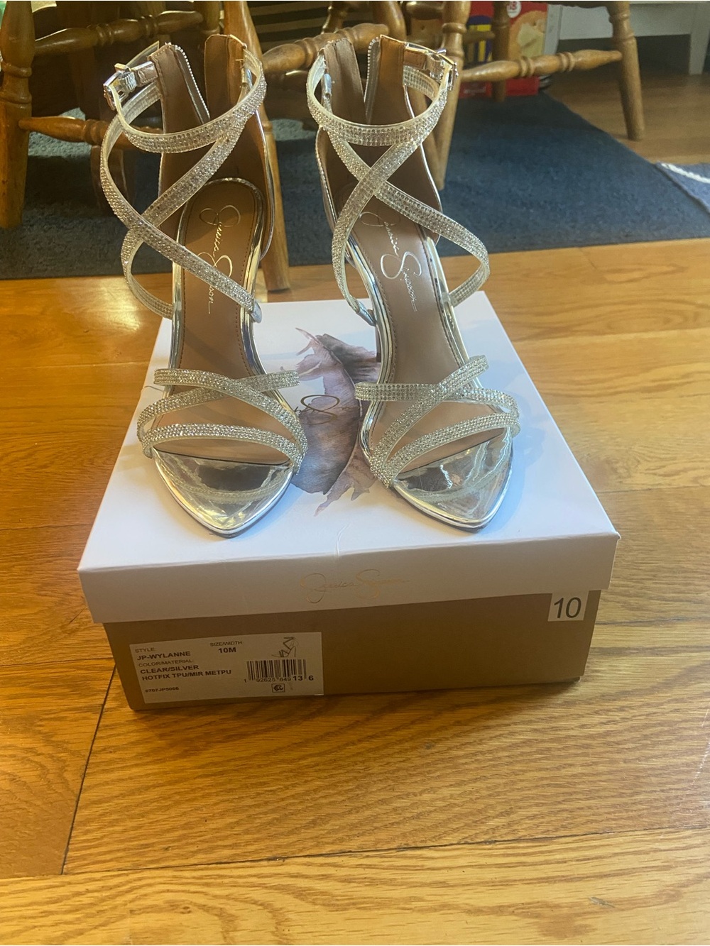 Jessica Simpson Metallic Gold Crystal Strappy Heels 3 1/2” heel